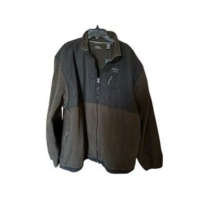 Izod PerformX Mens XXL Long Sleeve Full Zip Fleece Jacket Brown Black NWT‎